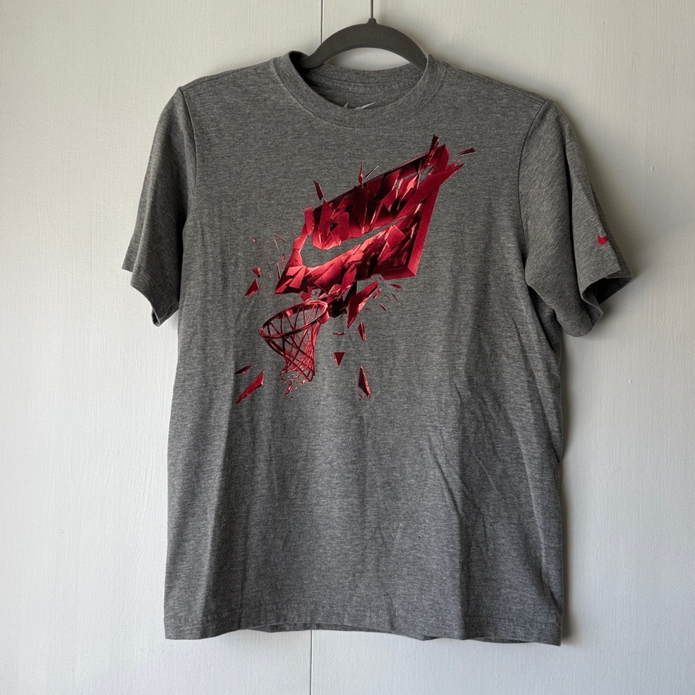 Nike Heather Gray Tee with Vibrant Red Design